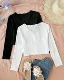 Tween Girls Pack of 2 White and Black V-Neck Ruffle Cardigans