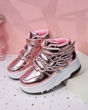 Girls Premium Convertible Shiny Pink 4-Wheel Roller Skate Shoes