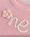 Baby Girls Pink Floral Hand Embroidered Knit Sweater