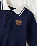2pcs Baby Boy Blue Polo Bear Shirt & Beige Winter Pants