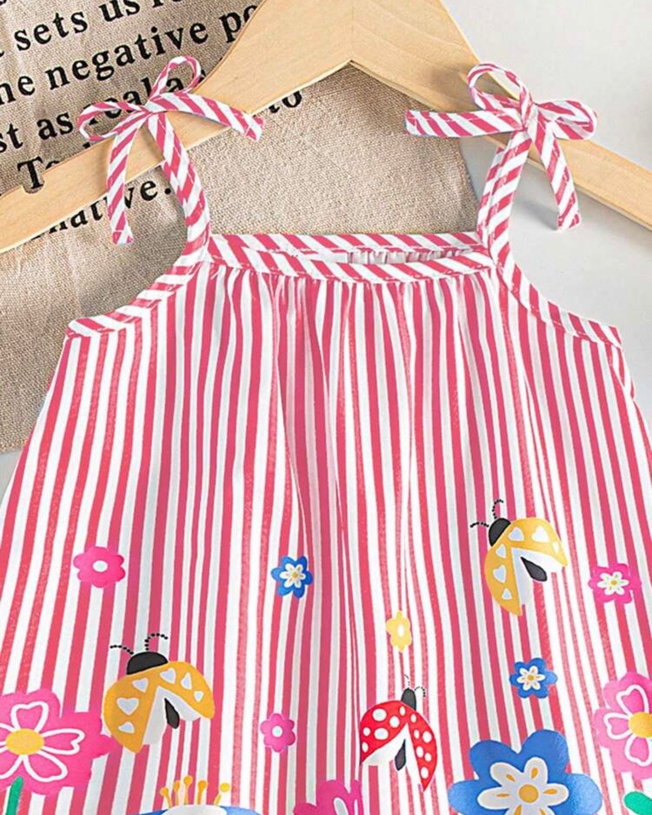 Baby Girl Pink Floral & Honey Bee Print Suspender Dress with Bow