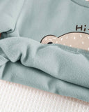 2pcs Baby Boy Bear Green Round Neck Shirt And Blue Pants Set