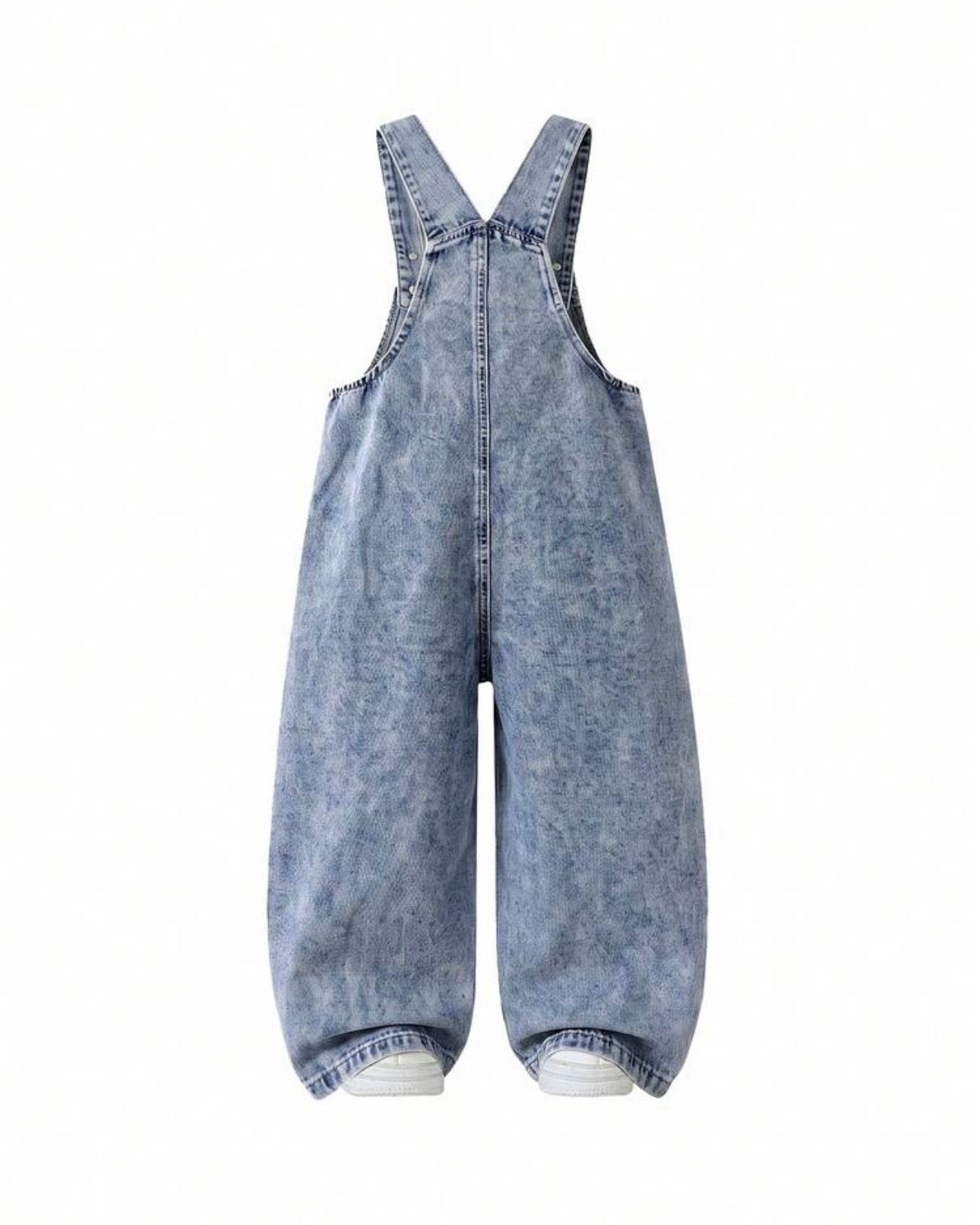 Girls Pink and White Heart Embroidered Denim Overalls – Loose Straight Leg Cotton Jumpsuit