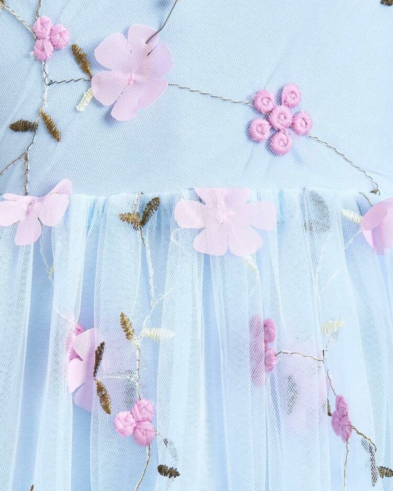 Sky Blue Puff Sleeve Formal Party Tulle Dress with Cinched Waist