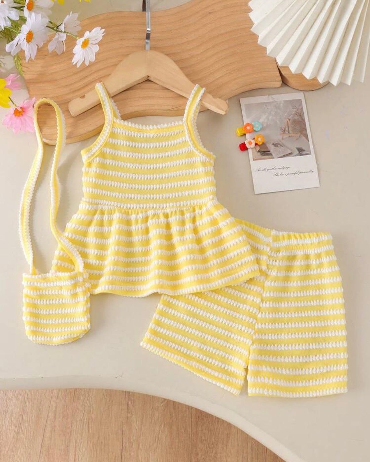 Baby Girl Pineapple Striped Camisole & Shorts Set with Matching Bag