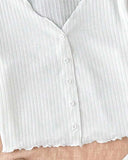 Tween Girls Pack of 2 White and Black V-Neck Ruffle Cardigans