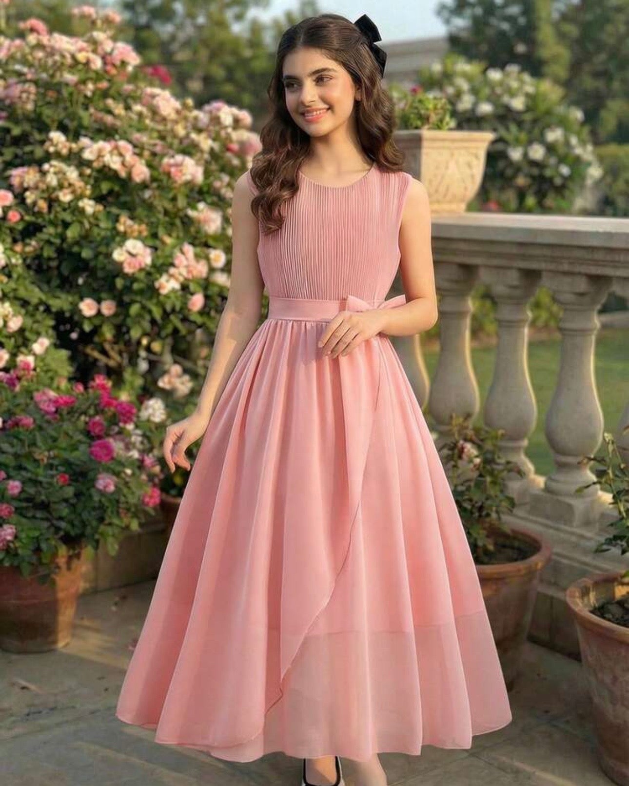 Girls Dusty Pink Chiffon Flower Dress