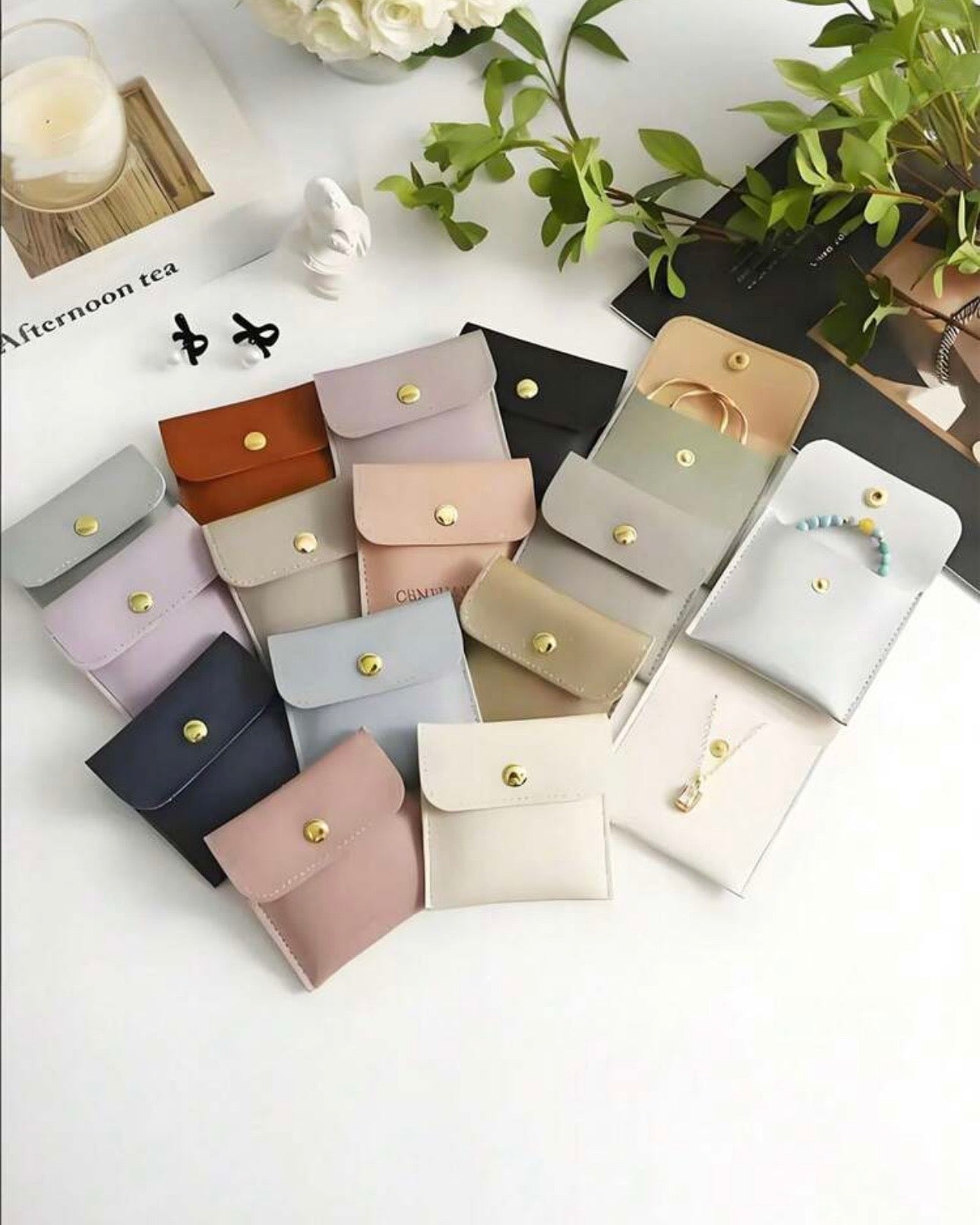 5pc Faux Leather Jewelry Pouches in Multiple Colours