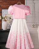 Teen Girls 2-Piece Pink Floral Print Pleated Dress & Cardigan Set