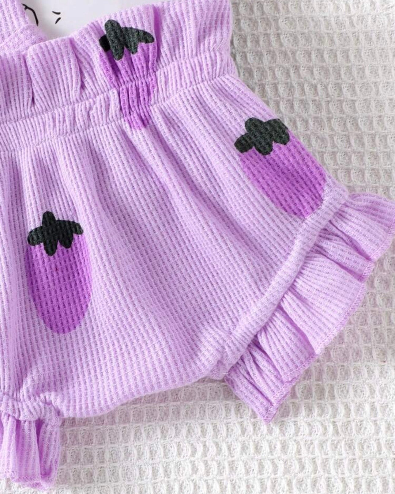 2Pcs Baby Girl Purple Embroidered Camisole Romper & Shorts Set