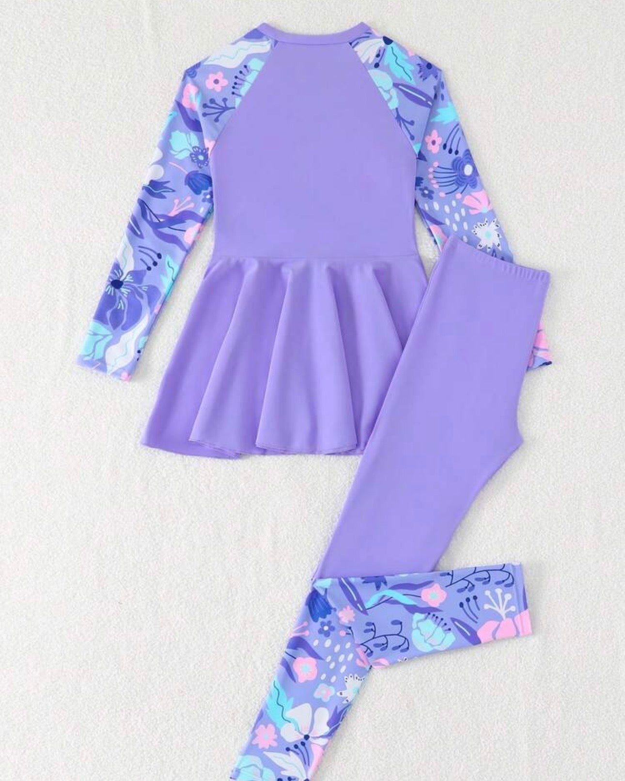 Tween Girls Purple Long Sleeve Swim Top and Pants