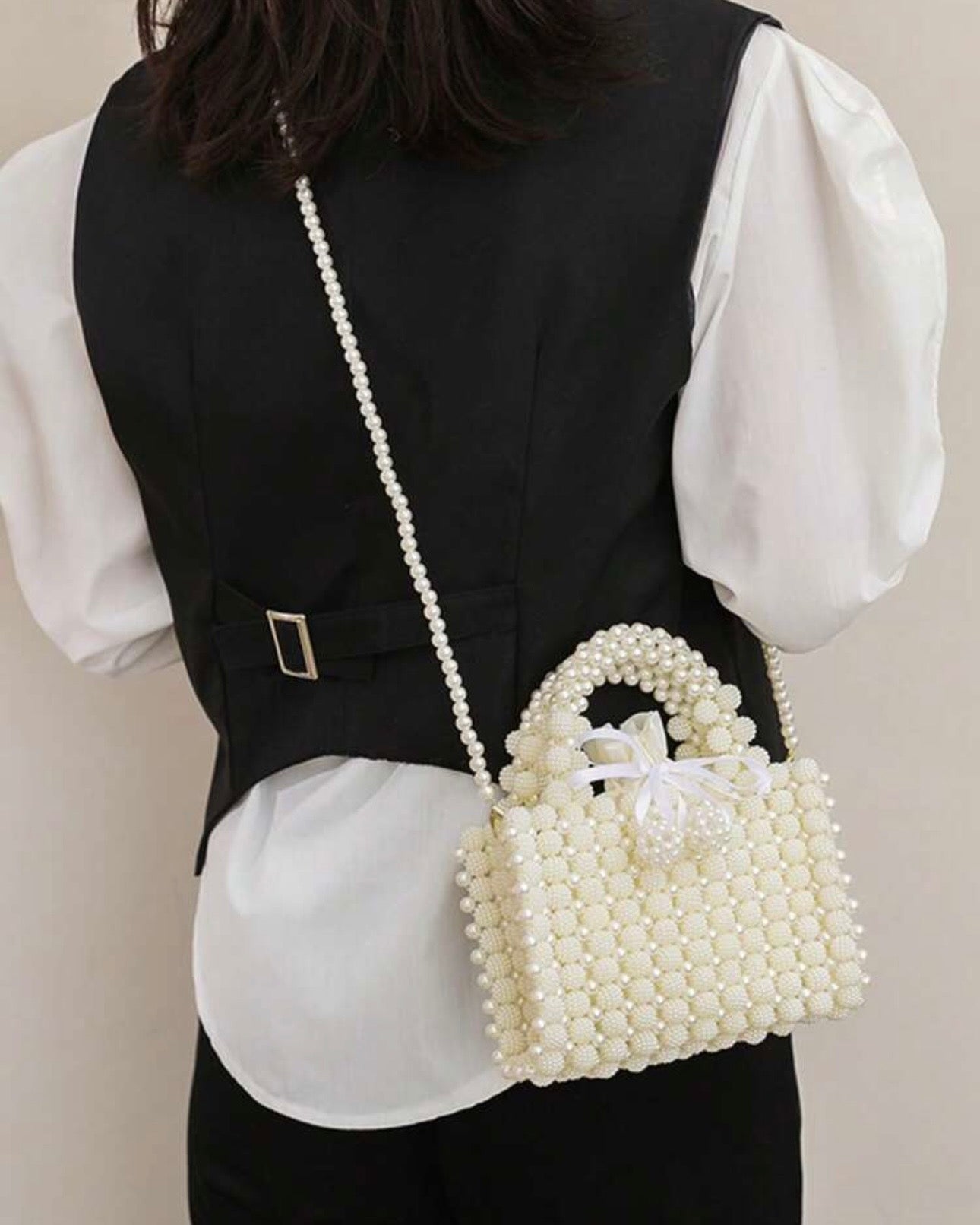 White Faux Pearl Handmade Beaded Crossbody statement Bag