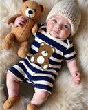 Baby Boy Striped Bear Print Short Sleeve Romper