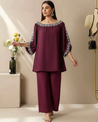 Women’s 2pcs Casual Comfy Plus Size Set with Flower Decor