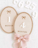 Baby Girl Milestone Wooden Photo Props with Pink Bow – Newborn to 12 Months