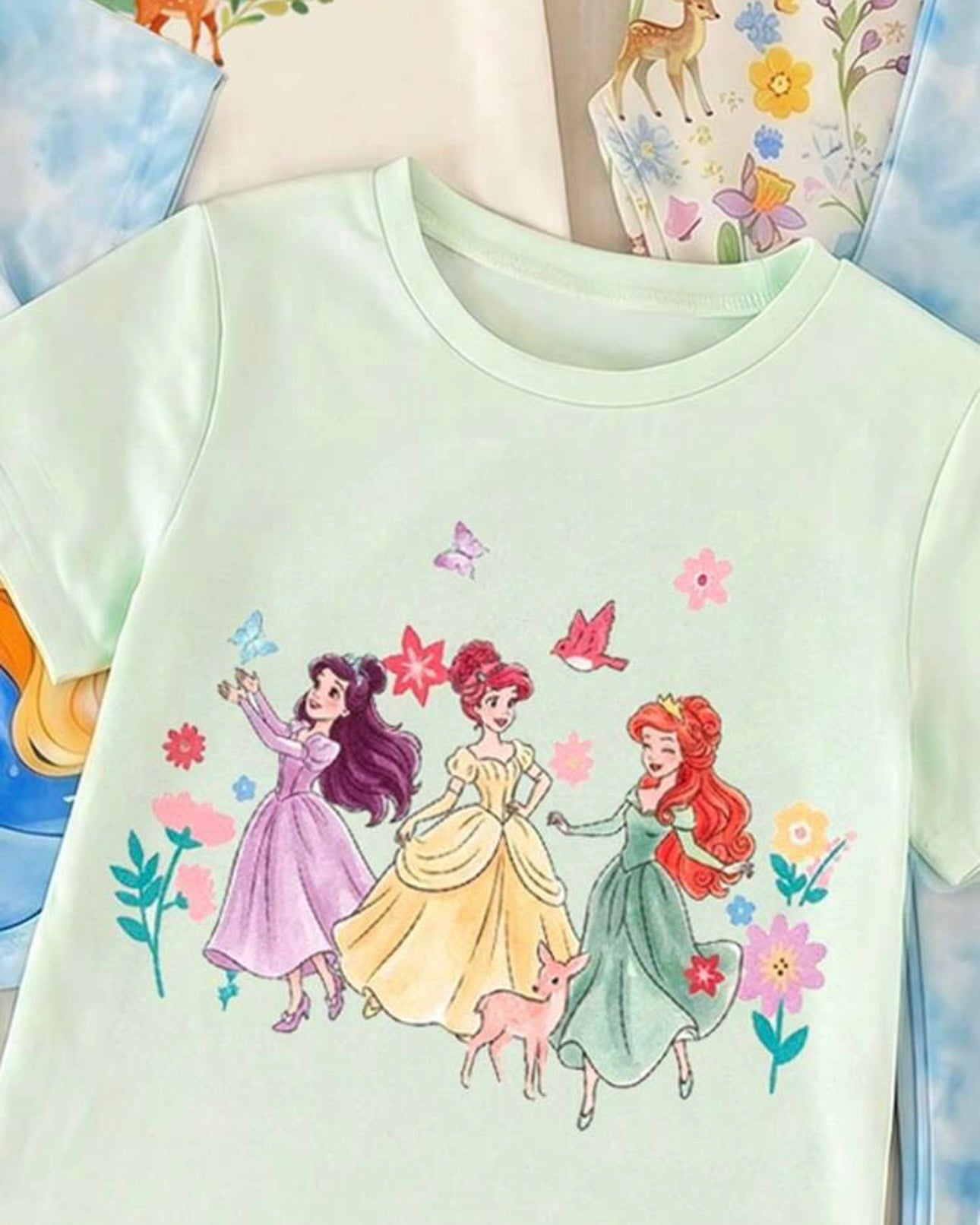 3pc Young Girls Princess Print T-Shirt & Leggings Set