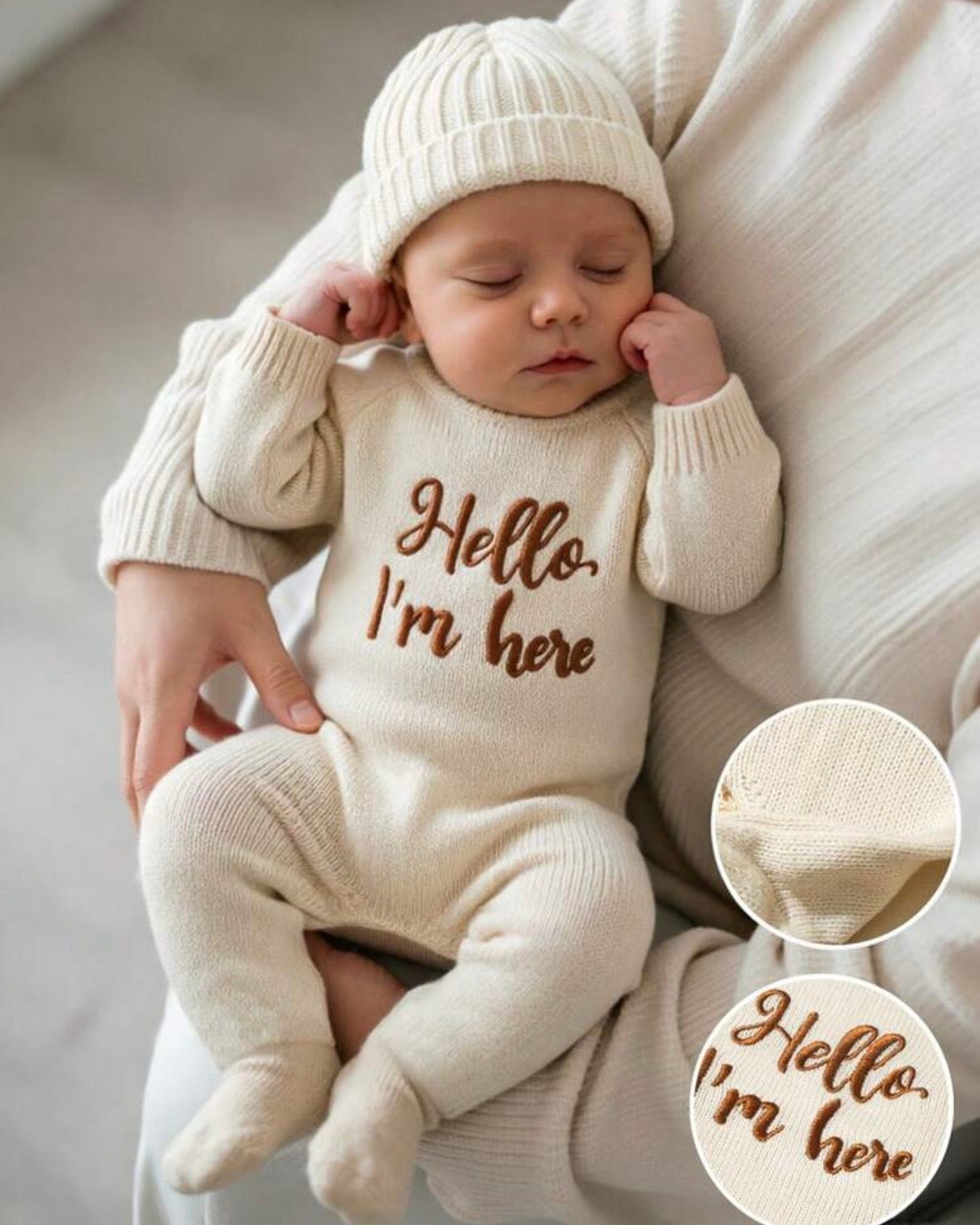 2Pcs Set Hello I'm Here Embroidery Newborn Photography Outfits (4 Colours)