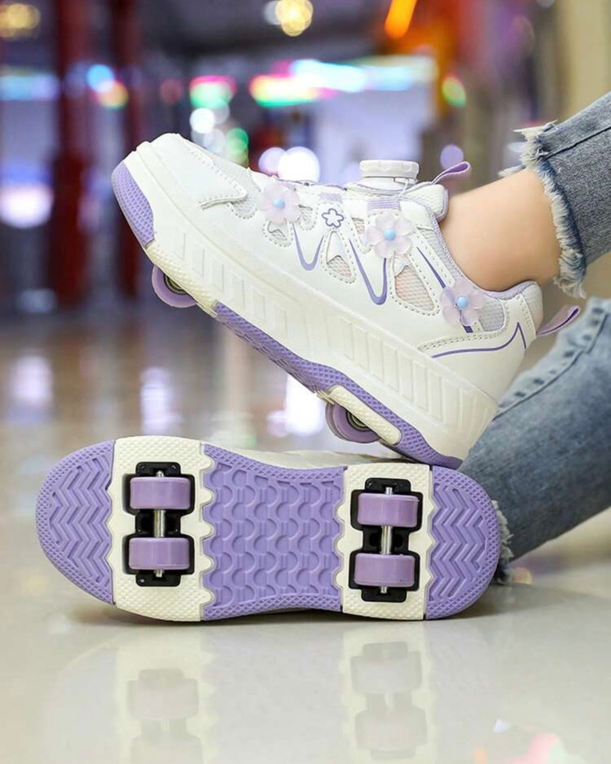 Girls’ White & Purple Convertible 4-Wheel Roller Skate Shoes