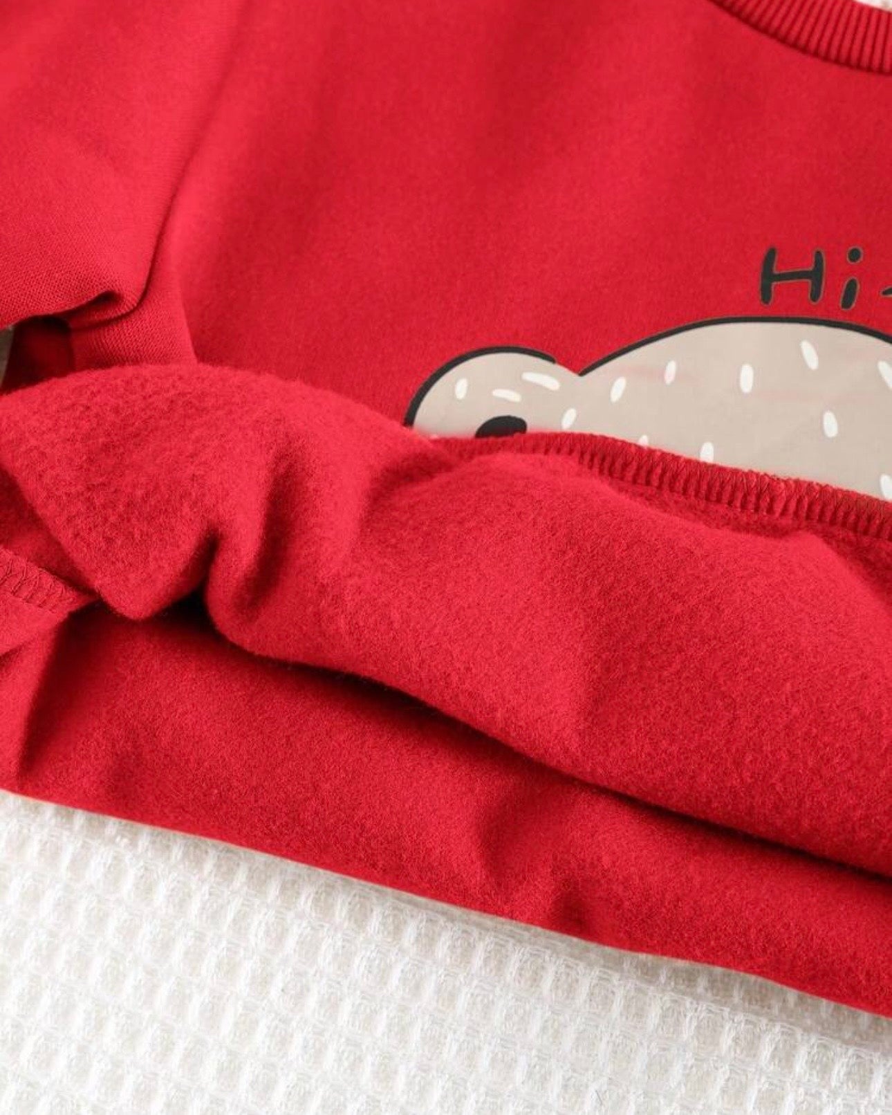 2pcs Baby Boy Bear  Red Round Neck Shirt And Blue Pants Set