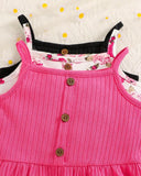 3PCS Girls Pink and Black Ruffle Trim Camisole Tops Set