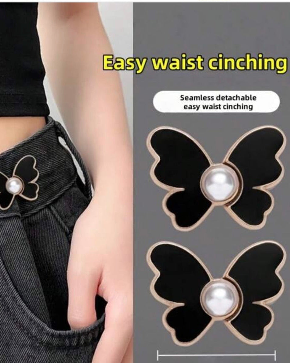 2 Pairs of Butterfly Waist Cincher Jeans Buttons for Adjustment