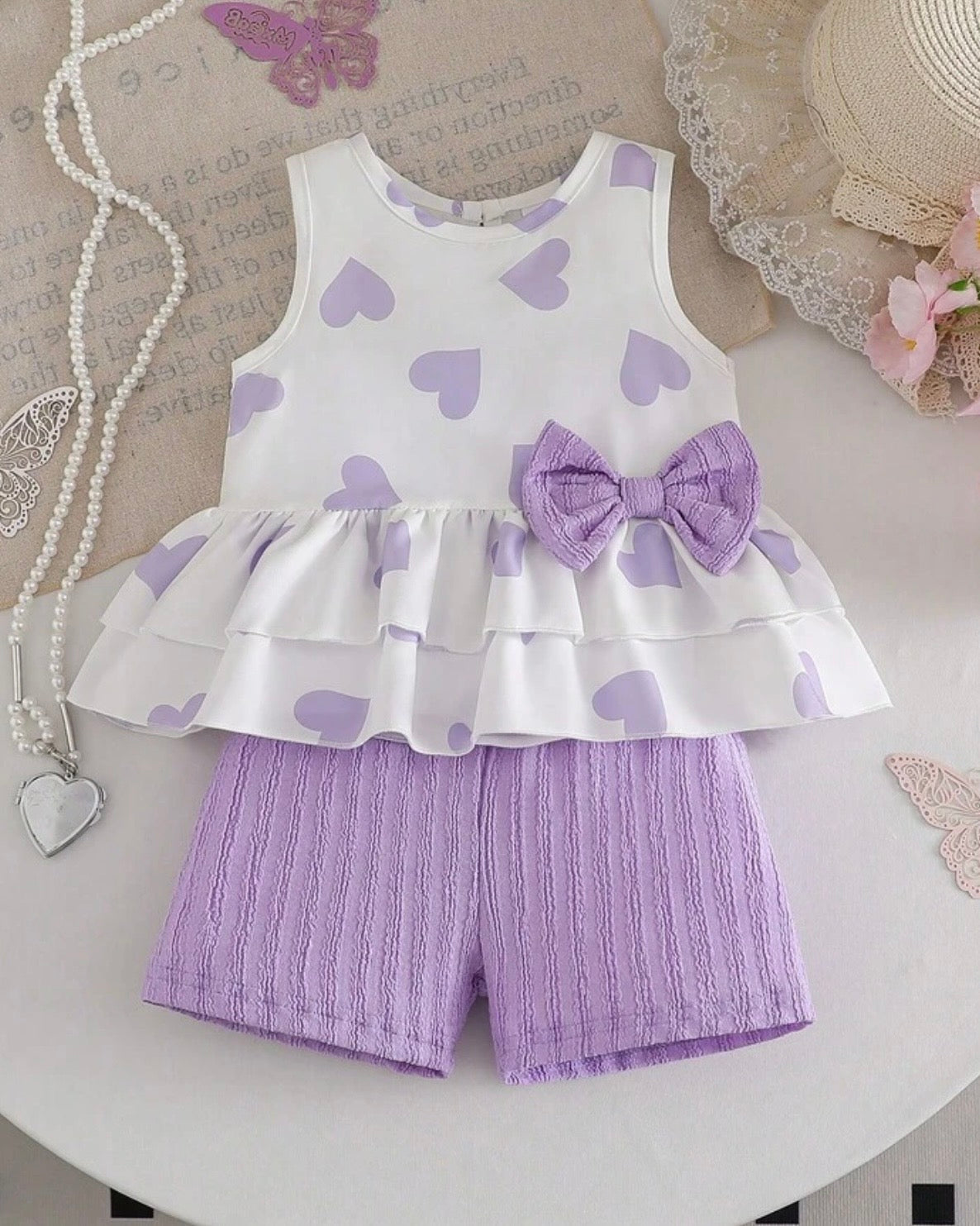 Baby Girl Purple Heart Outfit Set