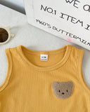 Baby Boy 2pc Yellow Bear Graphic Tank Top, Bear Print Shorts & Matching Hat