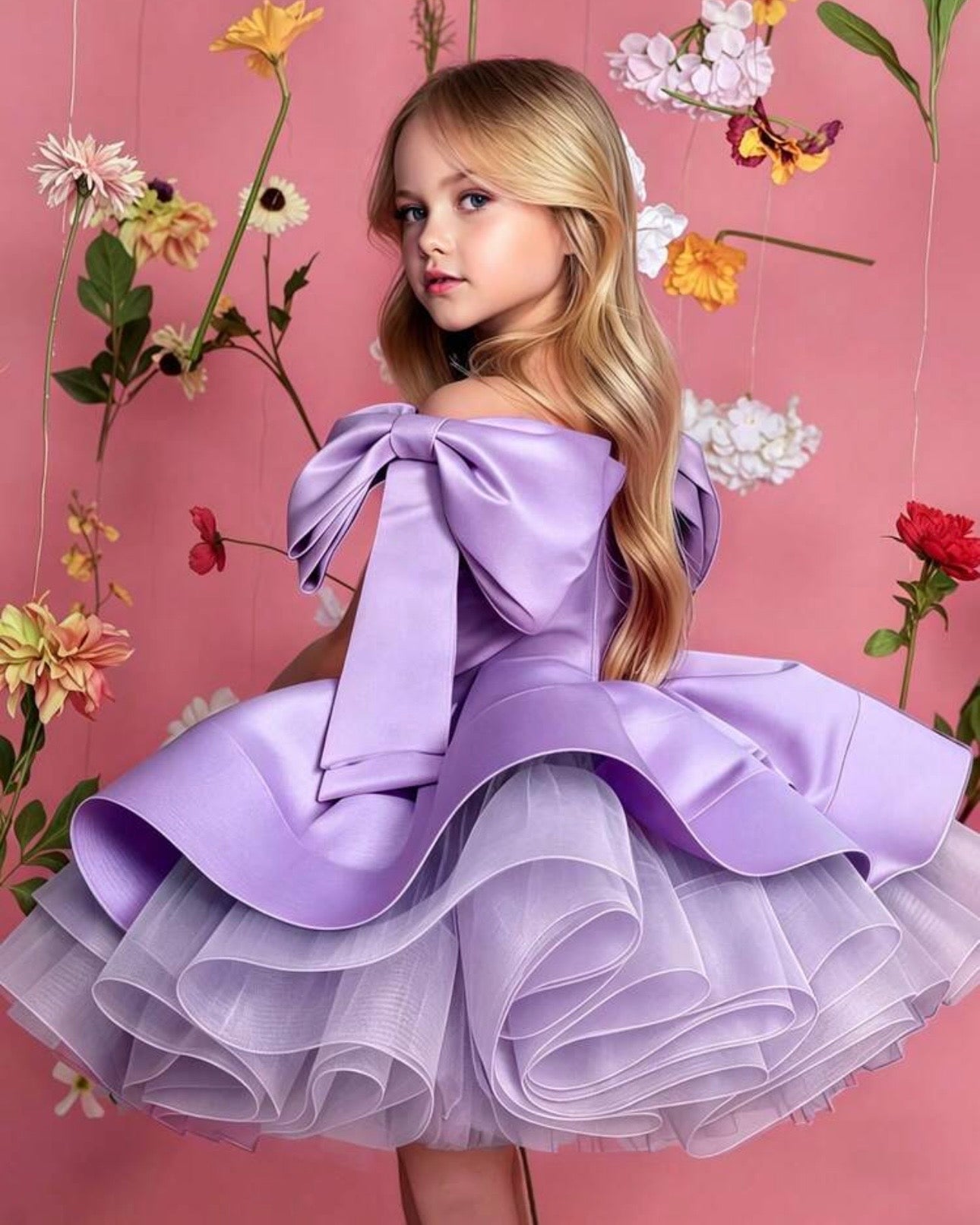Girls Elegant Mesh and Silk Princess Dresses