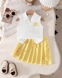 Girls’ Ribbed Knit Tank Top & Yellow Bow Print Skirt Set