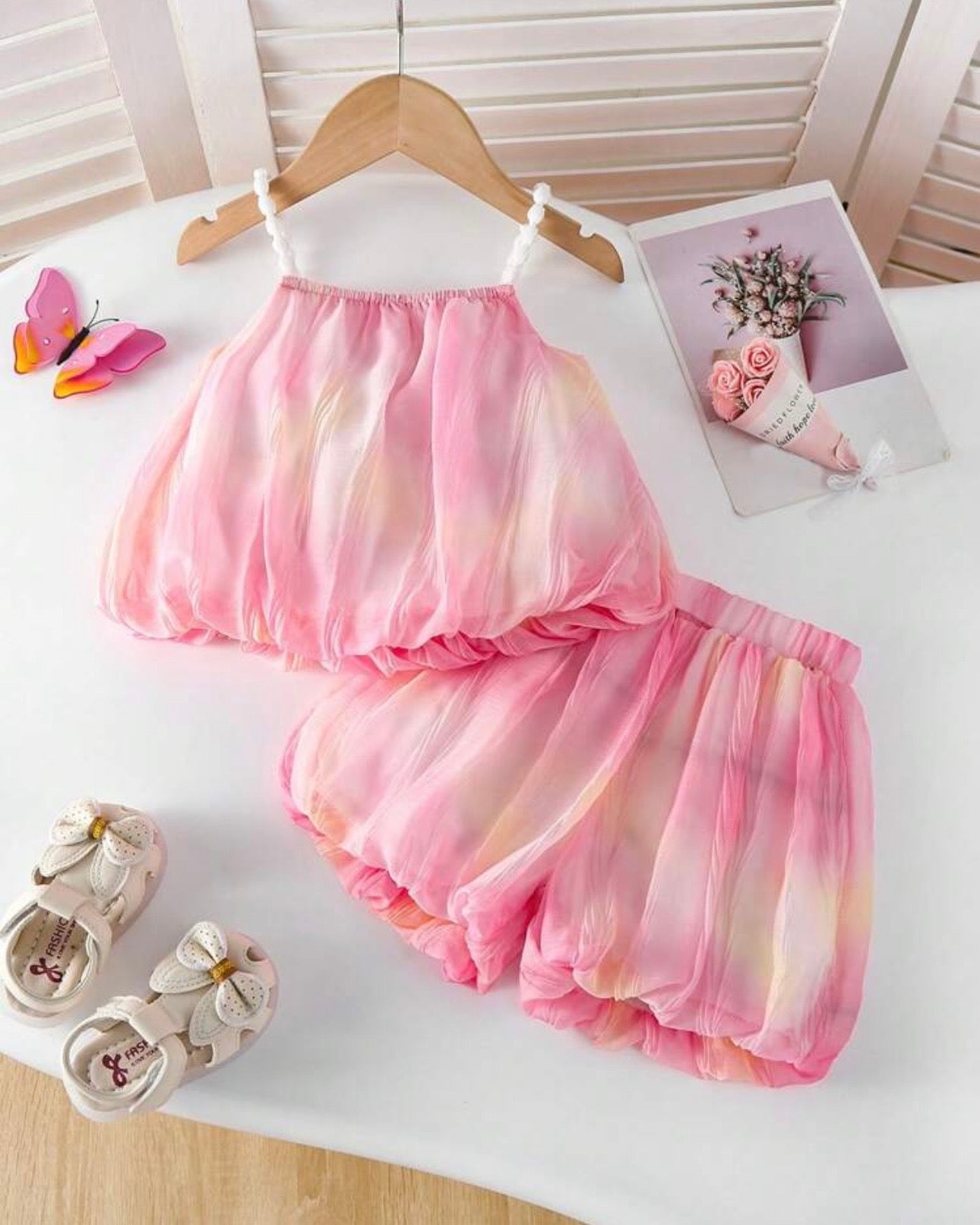 Baby Girl Korean Style 2pcs Outfit – Sling Top & Shorts Summer Set
