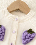 Newborn Baby Girl Purple Strawberry Pattern Knitted Cardigan and Romper