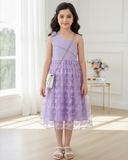 Tween Girls Purple Floral 3D Butterfly Applique Mesh Princess Dress