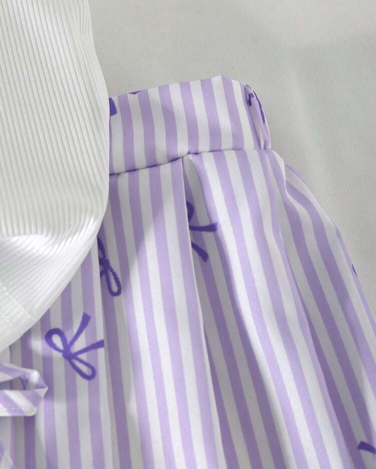 Girls’ Ribbed Knit Tank Top & Purple Bow Print Skirt Set