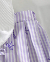 Girls’ Ribbed Knit Tank Top & Purple Bow Print Skirt Set