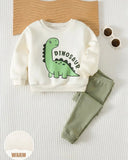 2pcs Baby Boy Dinosaur Printed  Round Neck Shirt And Blue Pants Se