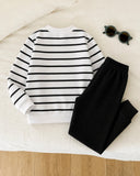 Boys Black & White Striped Shirt and Pants