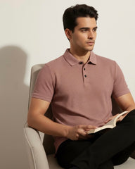 Men’s Rust Colour Half Sleeve Casual  Textured Polo Shirt – Summer