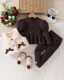 Baby Girls Brown Dress, Vest Jacket & Pants 3-Piece Outfit Set