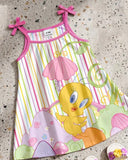 Baby Girl Pink Graphic Print Suspender Dress with Bow