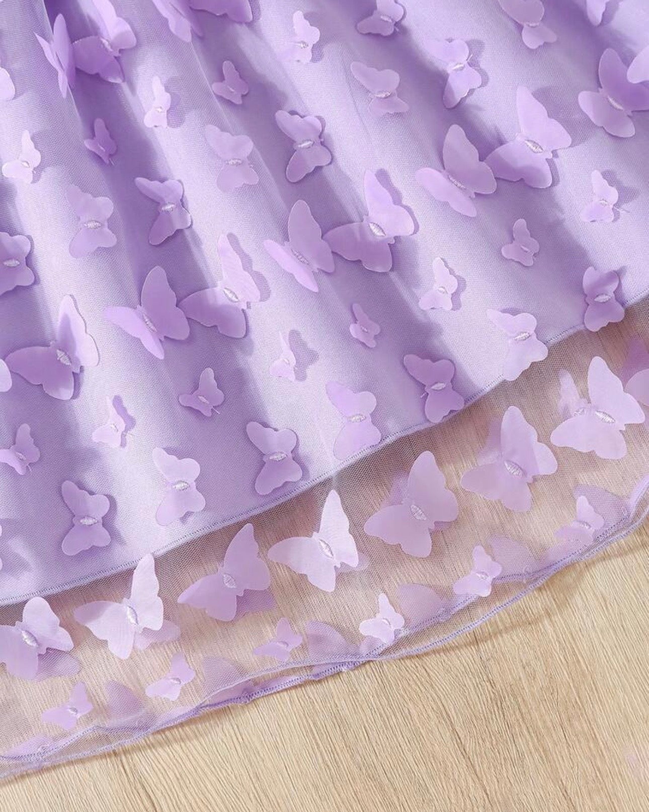 Tween Girls Purple Floral 3D Butterfly Applique Mesh Princess Dress
