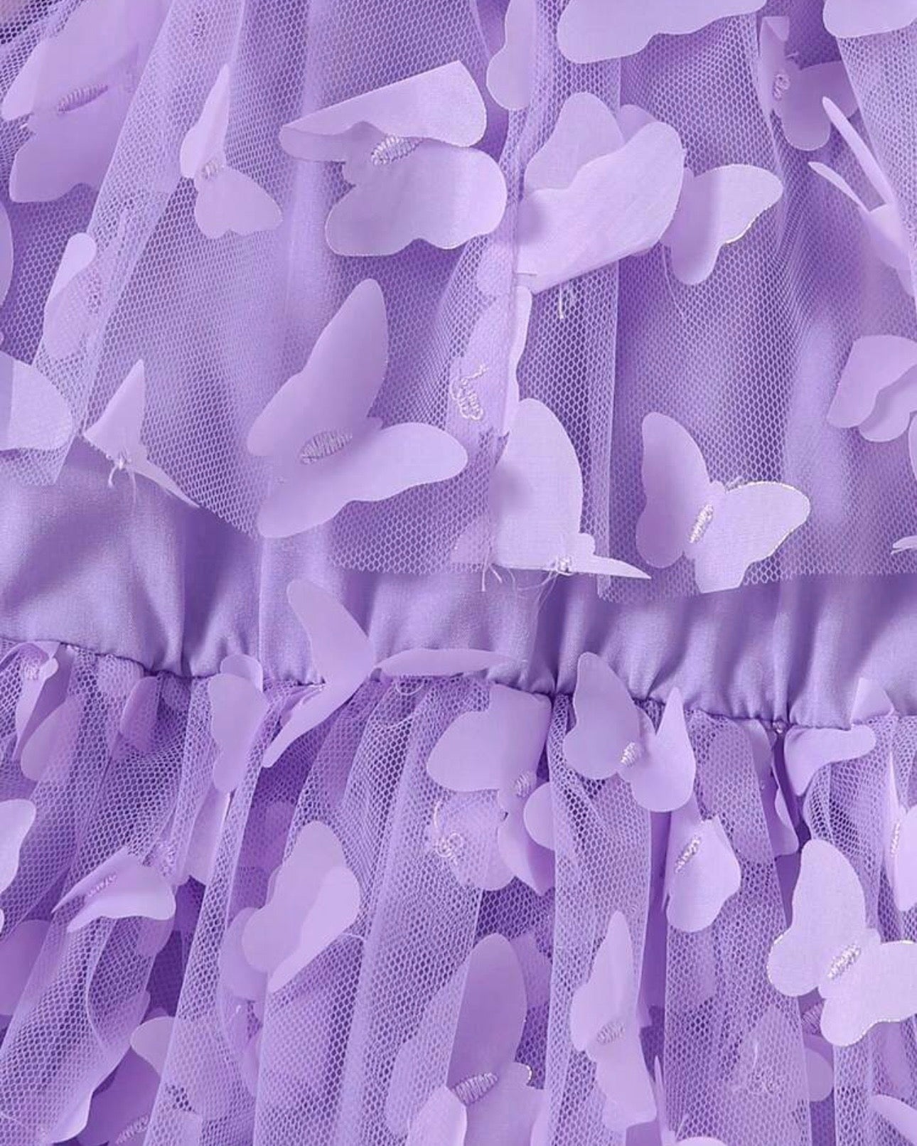 Girls’ Off-Shoulder Purple Butterfly Applique Mesh Dress