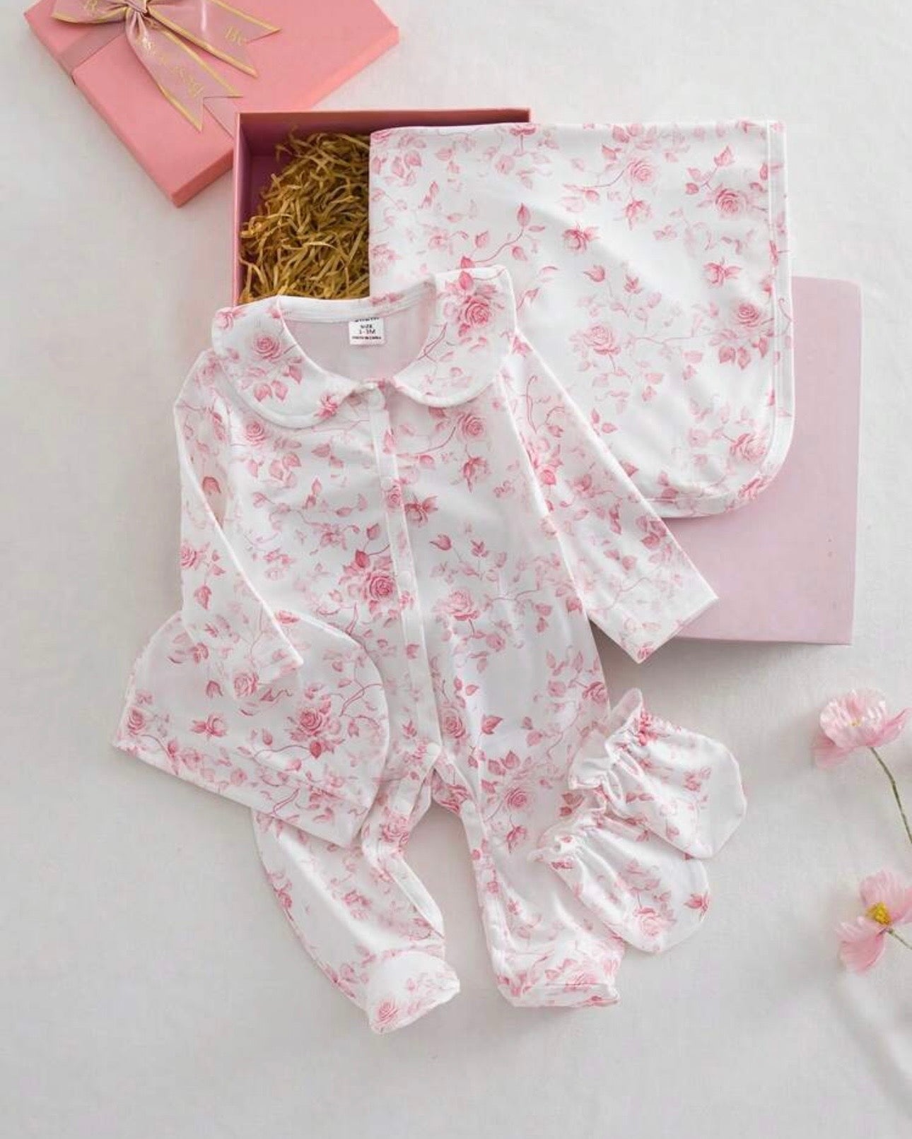 Newborn 4pc White & Pink Floral Starter Set