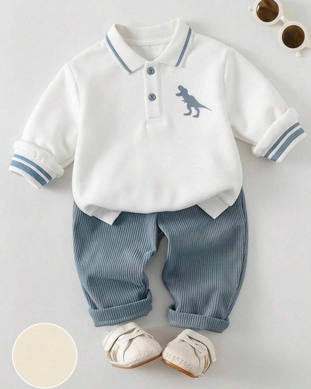 2pcs Baby Boy Animal Knit Pullover Sweatshirt & Dust Blue Winter Pants
