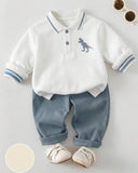 2pcs Baby Boy Animal Knit Pullover Sweatshirt & Dust Blue Winter Pants
