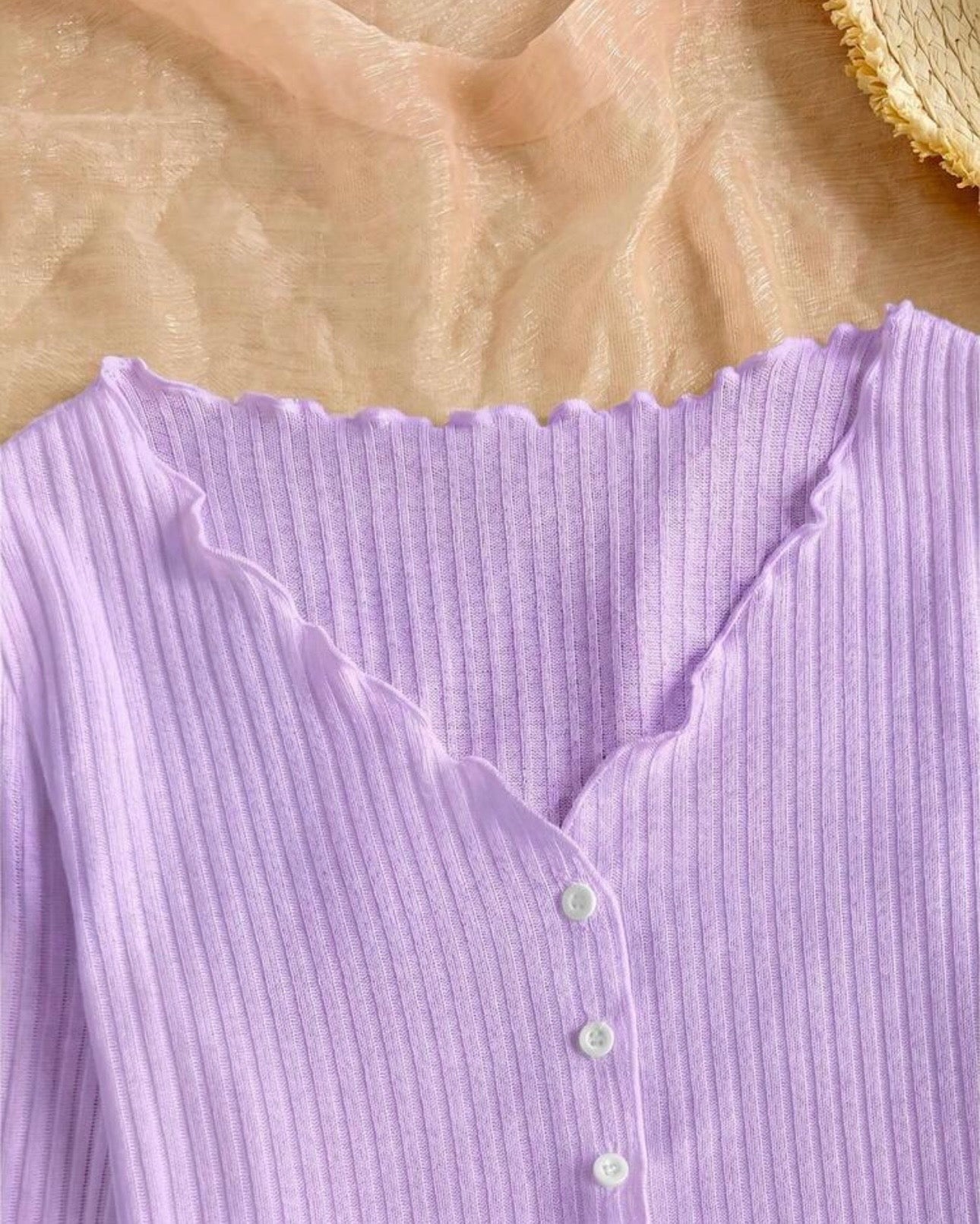 Tween Girls Ribbed V-Neck Ruffle Trim Button Front Cardigan