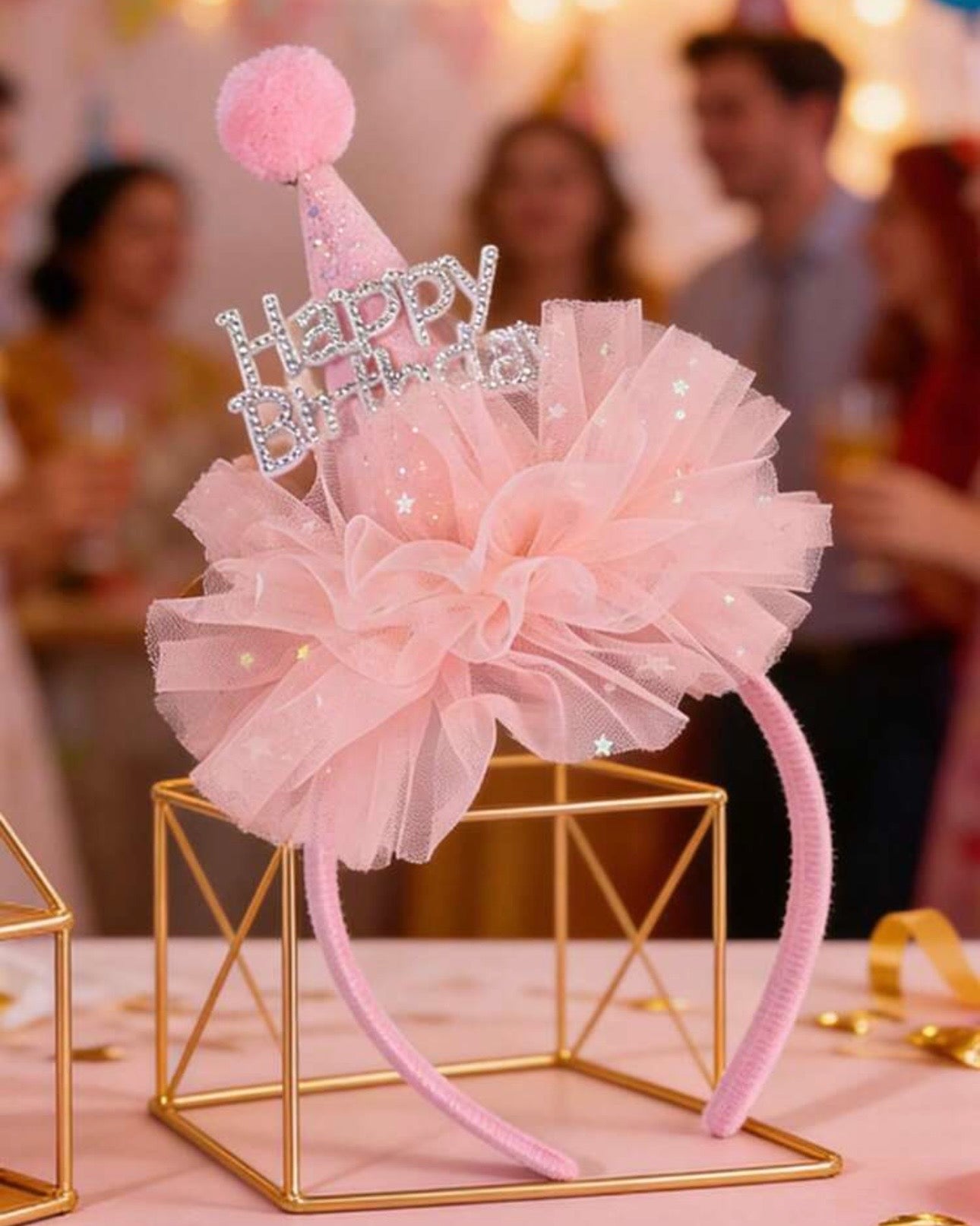 1pc Happy Birthday Pink Tulle Headband