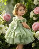Baby Girl Green 3D Flower Bow Puff Tulle Party Dress Princess Dress