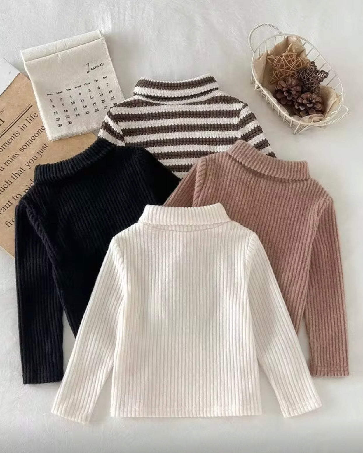 4-Piece Baby Ribbed Knit High-Neck T-Shirt Set
