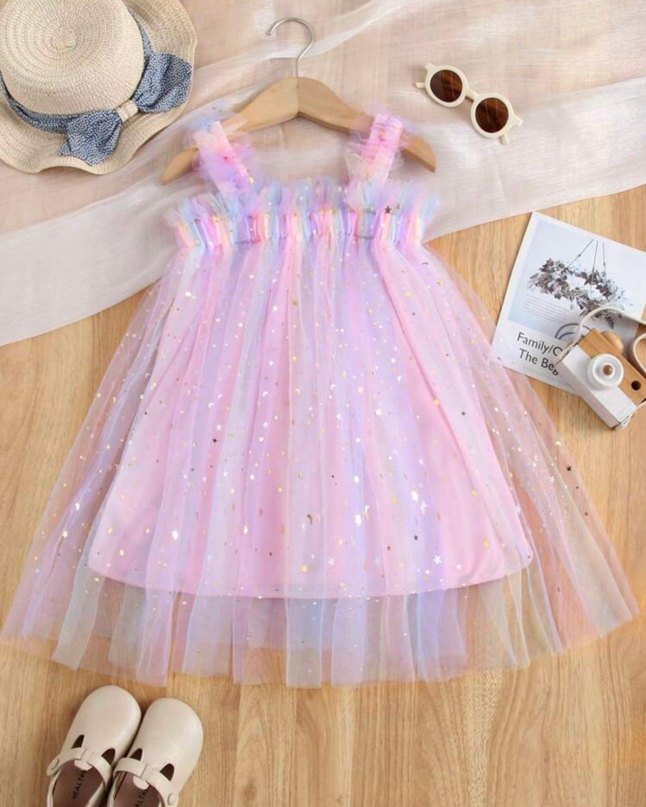 Young Girl Elegant Pink Ombre Starry Moon dress