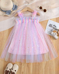 Young Girl Elegant Pink Ombre Starry Moon dress